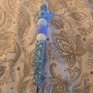 Blue Beaded Pen with Bird Charm